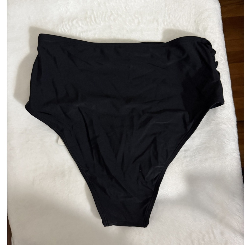 Cupshe Womens High Waisted Ruched Bikini Bottom Black Swim Brief CAA12B4D115AA - Picture 3 of 5
